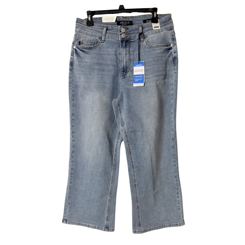 NWT Judy Blue High Rise Double Button Cropped Wide Leg Jeans‎ Denim Size 13/31